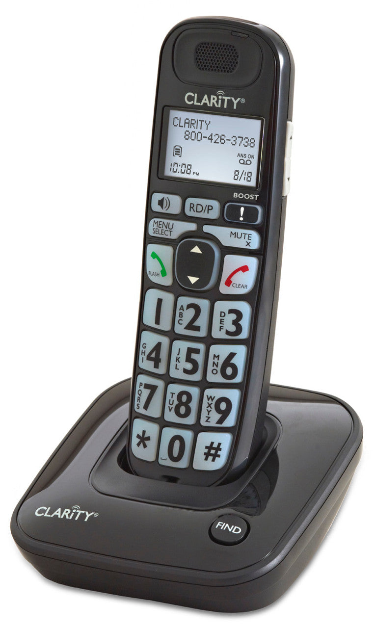 Clarity D703 amplified cordless phone with 35dB amplification, large backlit buttons, visual caller ID, and charging base
Amplified home phone for seniors, model D703, with big buttons, extra loud ringer, and noise-reducing Clarity Power technology
Cordless amplified phone with large keypad, visual display, and hands-free speakerphone, ideal for hearing loss and low vision
Clarity D703 big button phone on charging base with 35dB sound boost and super-bright visual ringer