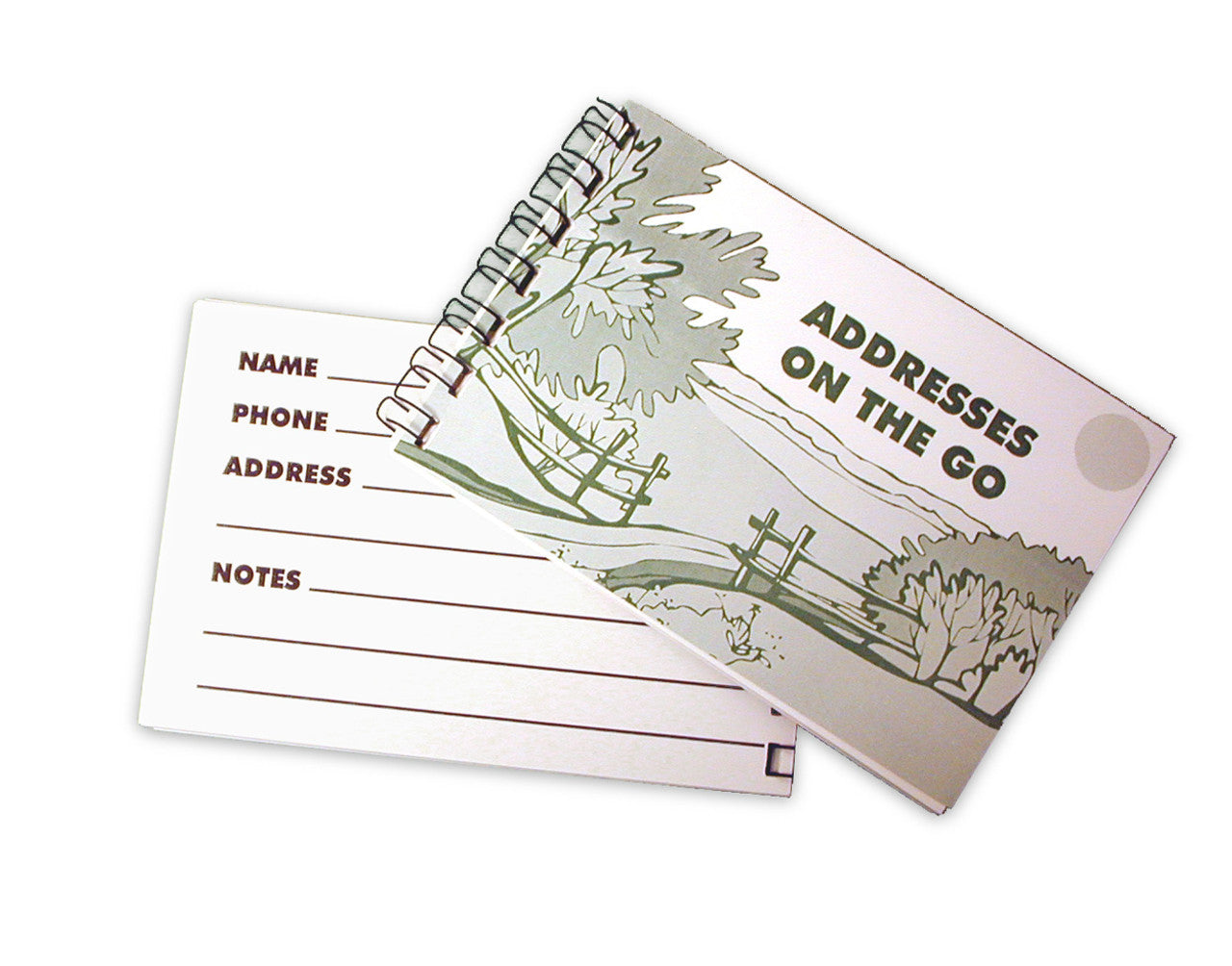 A small 6 x 4 inch spiral bound booklet with bold lines can carry 40 of your most important addresses in purse or pocket. Large spaces make it easier to use and read.