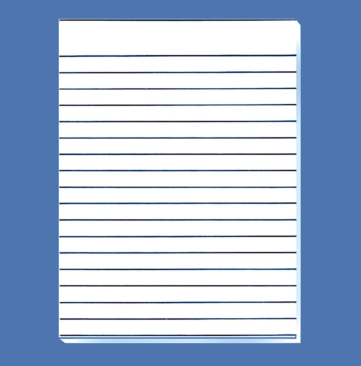 Bold line writing paper. Paper pads with bold black lines on both sides of the 8.5 x 11 inch sheets. Lines are .56 inches apart. Gummed pad of 100 sheets. 20Lines per page. Great for school or work. suitable for those who are low vision and or visually impaired.