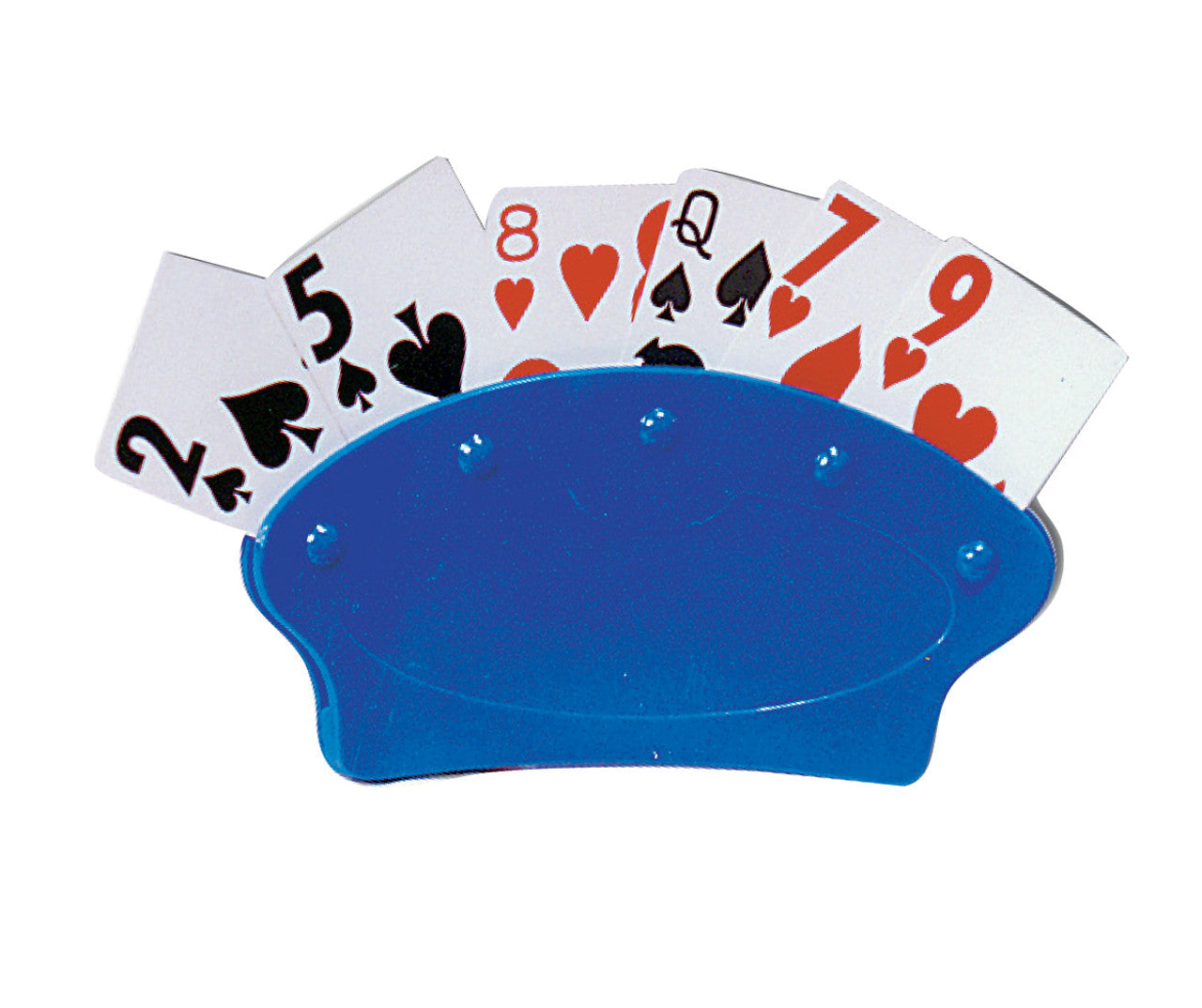 Blue Stand or Hand Held Card Holder is perfect for a hands-free card game solution. Featured with playing cards showing in the top of the holder. Cards not included.