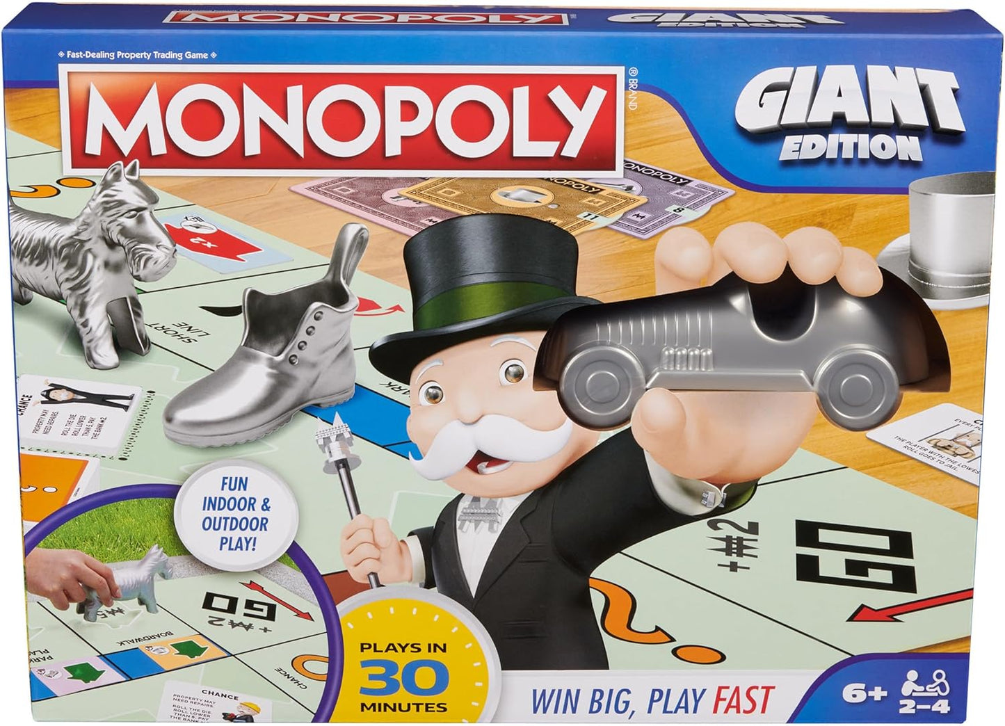 Giant Monopoly Board Game is great for people with low vision. Enlarged pieces and large cards make playing Monopoly fun for everyone.
