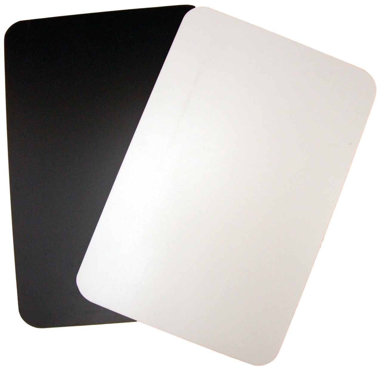 Low Vision Black and White Cutting Board revealing 2 cuttong boards. One side white and the other side of the cutting board is blac..