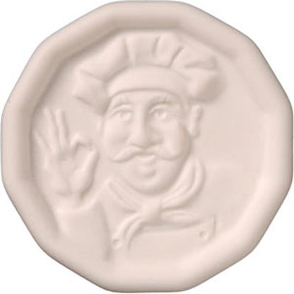 Pot Minder ceramic disc with raised chef design – prevents boil overs by regulating bubbles while cooking