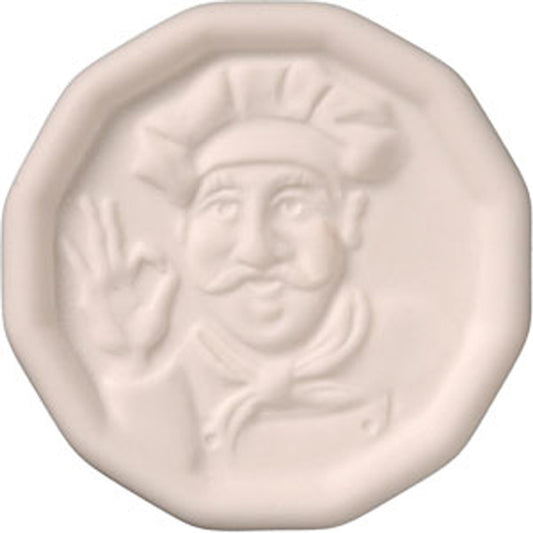 Pot Minder ceramic disc with raised chef design – prevents boil overs by regulating bubbles while cooking