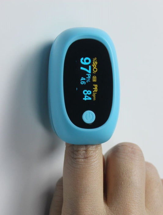 Talking Pulse Oximeter with index finger inside.